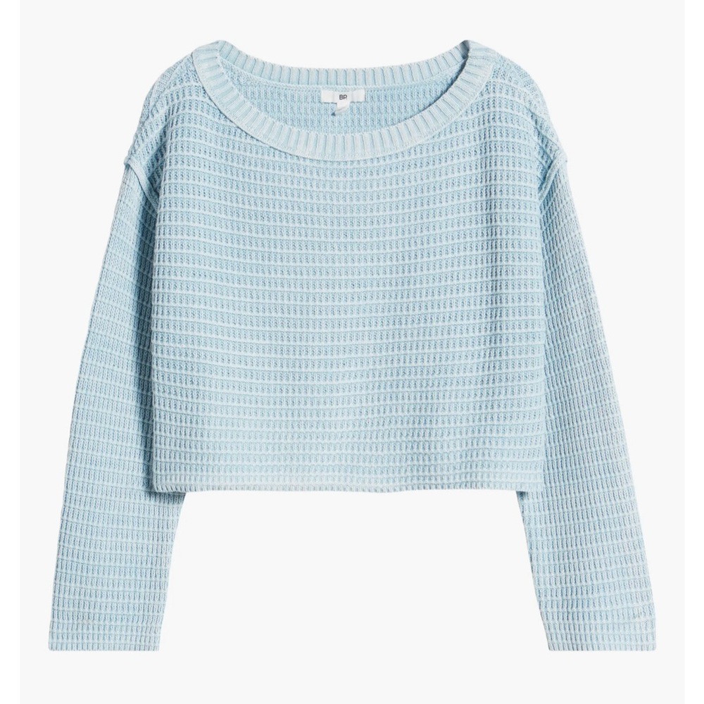 BP Textured Crop Cotton Sweater Blue Small NWT